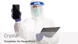  Presentation with hazmat - Slide set enhanced with man-in-a-hazmat-suit background and a light gray colored foreground