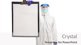  Presentation with hazmat - PPT theme with man-in-a-hazmat-suit background and a white colored foreground