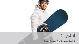  Presentation with snowboard - Presentation design enhanced with man-in-a-jacket-holding background and a light gray colored foreground