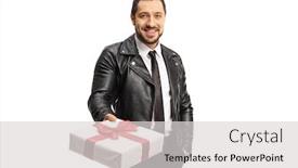  Presentation with leather - Theme consisting of man-in-a-leather-jacket background and a light gray colored foreground