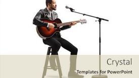  Presentation with leather - PPT theme having man-in-a-leather-jacket background and a soft green colored foreground