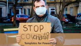  Presentation with covid coronavirus - Colorful slide deck enhanced with man-in-a-medical-mask backdrop and a yellow colored foreground