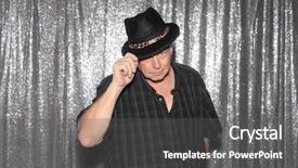  Presentation with sequin - PPT theme enhanced with booh - man in a photo booth background and a dark gray colored foreground