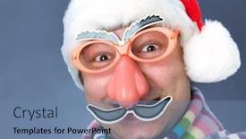 Presentation with ridiculous - PPT theme with man in a ridiculous santa claus mask in the warm scarf background and a seafoam green colored foreground