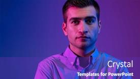  Presentation with dark - Presentation theme having man-in-a-shirt-poses background and a violet colored foreground