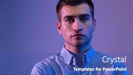  Presentation with dark - Presentation design having man-in-a-shirt-poses background and a ocean colored foreground