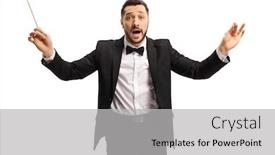  Presentation with baton - Slides enhanced with man-in-a-suit-conducting background and a light gray colored foreground