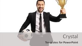  Presentation with trophy - Cool new presentation with man-in-a-suit-holding backdrop and a light gray colored foreground