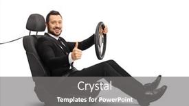  Presentation with wheel - Cool new presentation design with man-in-a-suit-sitting backdrop and a gray colored foreground
