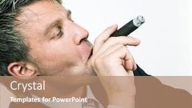  Presentation with cigar - Audience pleasing presentation theme consisting of man-in-a-suit-smoking backdrop and a coral colored foreground