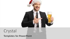  Presentation with christmas party - Audience pleasing presentation theme consisting of man in a suit at a christmas party pointing to a a glass of beer isolated on white background backdrop and a light gray colored foreground