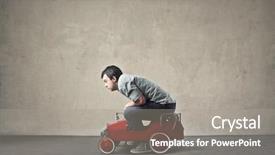  Presentation with sleepy yawning man driving car - Beautiful slides featuring man in a toy car backdrop and a gray colored foreground