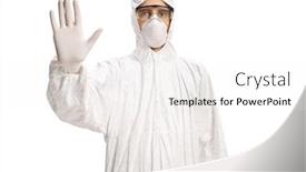  Presentation with hazmat - Beautiful slide deck featuring man-in-a-white-hazmat backdrop and a white colored foreground