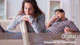  Presentation with drinking problem - Presentation theme featuring man in a young family background and a coral colored foreground