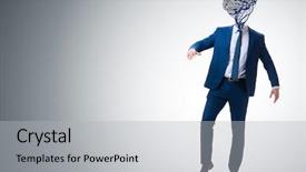  Presentation with artificial neural network - Presentation design with man in artificial intelligence concept background and a light gray colored foreground