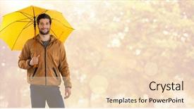  Presentation with umbrella - Theme with man in autumn with umbrella background and a  colored foreground