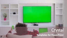  Presentation with television watching - Beautiful PPT layouts featuring man in bathrobe enjoying free backdrop and a violet colored foreground