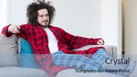  Presentation with television watching - Slide deck enhanced with man in bathrobe enjoying free background and a  colored foreground
