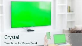  Presentation with television watching - Presentation theme with man in bathrobe enjoying free background and a sky blue colored foreground