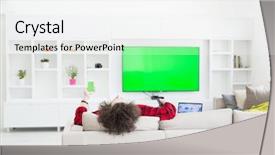  Presentation with television watching - PPT layouts having man in bathrobe enjoying free background and a white colored foreground