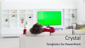  Presentation with television watching - Beautiful PPT theme featuring man in bathrobe enjoying free backdrop and a light gray colored foreground