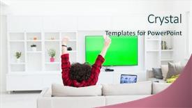  Presentation with television watching - Slide set consisting of man in bathrobe enjoying free background and a sky blue colored foreground