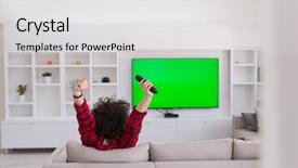  Presentation with television watching - PPT layouts with man in bathrobe enjoying free background and a light gray colored foreground