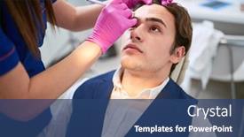  Presentation with beauty salon - Presentation theme enhanced with man-in-beauty-salon-preparing background and a ocean colored foreground