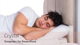  Presentation with insomnia - PPT theme enhanced with man in bed suffering from insomnia background and a coral colored foreground