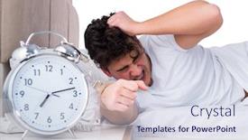  Presentation with insomnia - Theme featuring man in bed suffering from insomnia background and a sky blue colored foreground
