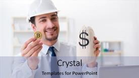  Presentation with mining - Slide deck having man in bitcoin mining business background and a  colored foreground