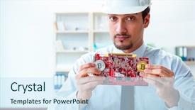  Presentation with mining - Audience pleasing PPT theme consisting of man in bitcoin mining business backdrop and a  colored foreground