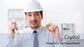  Presentation with mining - Cool new PPT layouts with man in bitcoin mining business backdrop and a  colored foreground