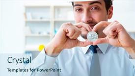  Presentation with mining - Slide deck enhanced with man in bitcoin mining business background and a  colored foreground