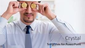  Presentation with mining - Presentation design consisting of man-in-bitcoin-mining-business background and a light blue colored foreground