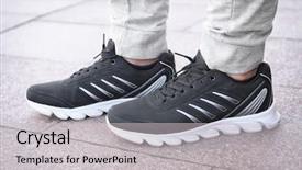  Presentation with greeiting show man - Colorful slide set enhanced with man in black casual shoes backdrop and a  colored foreground