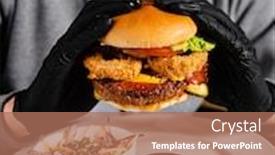  Presentation with burger - Audience pleasing presentation consisting of man-in-black-gloves-eating backdrop and a coral colored foreground