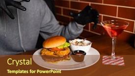  Presentation with burger - Presentation enhanced with man-in-black-gloves-eating background and a tawny brown colored foreground
