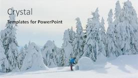  Presentation with blue mountain - Presentation design consisting of man-in-blue-jacket-building background and a white colored foreground