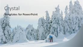  Presentation with blue mountain - Colorful presentation design enhanced with man-in-blue-jacket-building backdrop and a white colored foreground