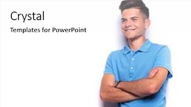  Presentation with blue - Theme enhanced with man in blue polo shirt background and a white colored foreground