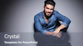  Presentation with blue - Presentation design enhanced with man in blue shirt smilling background and a  colored foreground