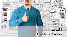  Presentation with done - Slides with man in blue shows well done against different backgrounds background and a light gray colored foreground