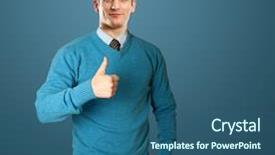  Presentation with done - Theme with man in blue shows well done against different backgrounds background and a ocean colored foreground