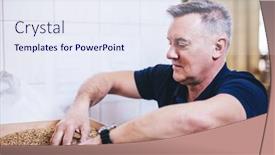  Presentation with craft beer - Slide deck enhanced with man-in-brewery-preparing-malt background and a sky blue colored foreground