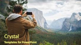  Presentation with yosemite - Beautiful presentation theme featuring man in brown coat taking photo of yosemite with smartphone backdrop and a tawny brown colored foreground