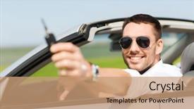  Presentation with car business - Beautiful theme featuring man in cabriolet showing car backdrop and a coral colored foreground