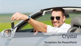  Presentation with car business - Colorful PPT theme enhanced with man in cabriolet showing car backdrop and a light gray colored foreground