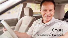  Presentation with sleepy yawning man driving car - Colorful slide set enhanced with man in car driving seat backdrop and a soft green colored foreground