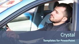  Presentation with traffic jam - Colorful PPT theme enhanced with man in car during traffic backdrop and a ocean colored foreground